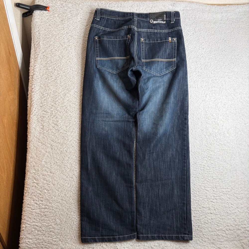 Southpole Mens Jeans Dark Wash Contrast Stitch 36x32 (34x31) Y2K Baggy Denim